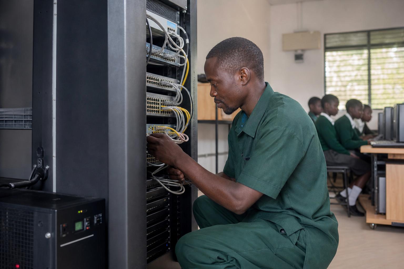 Technology engineer maintaining reliable school network infrastructure