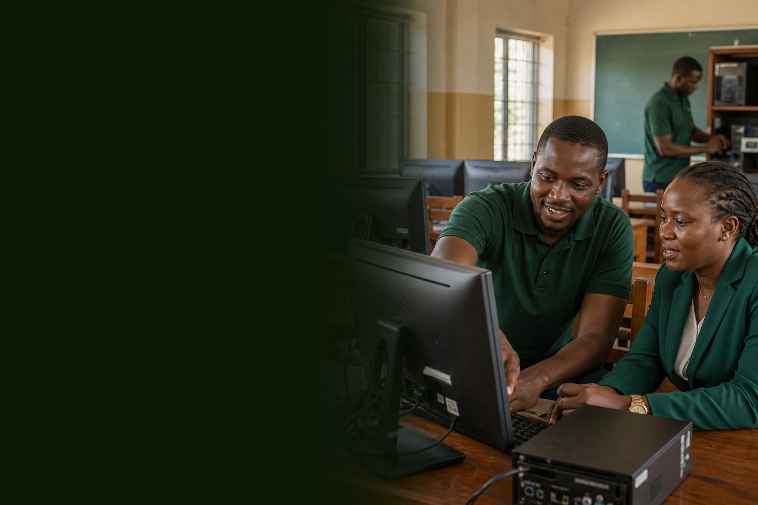 LytLabs support engineer assisting a school leader in a computer laboratory